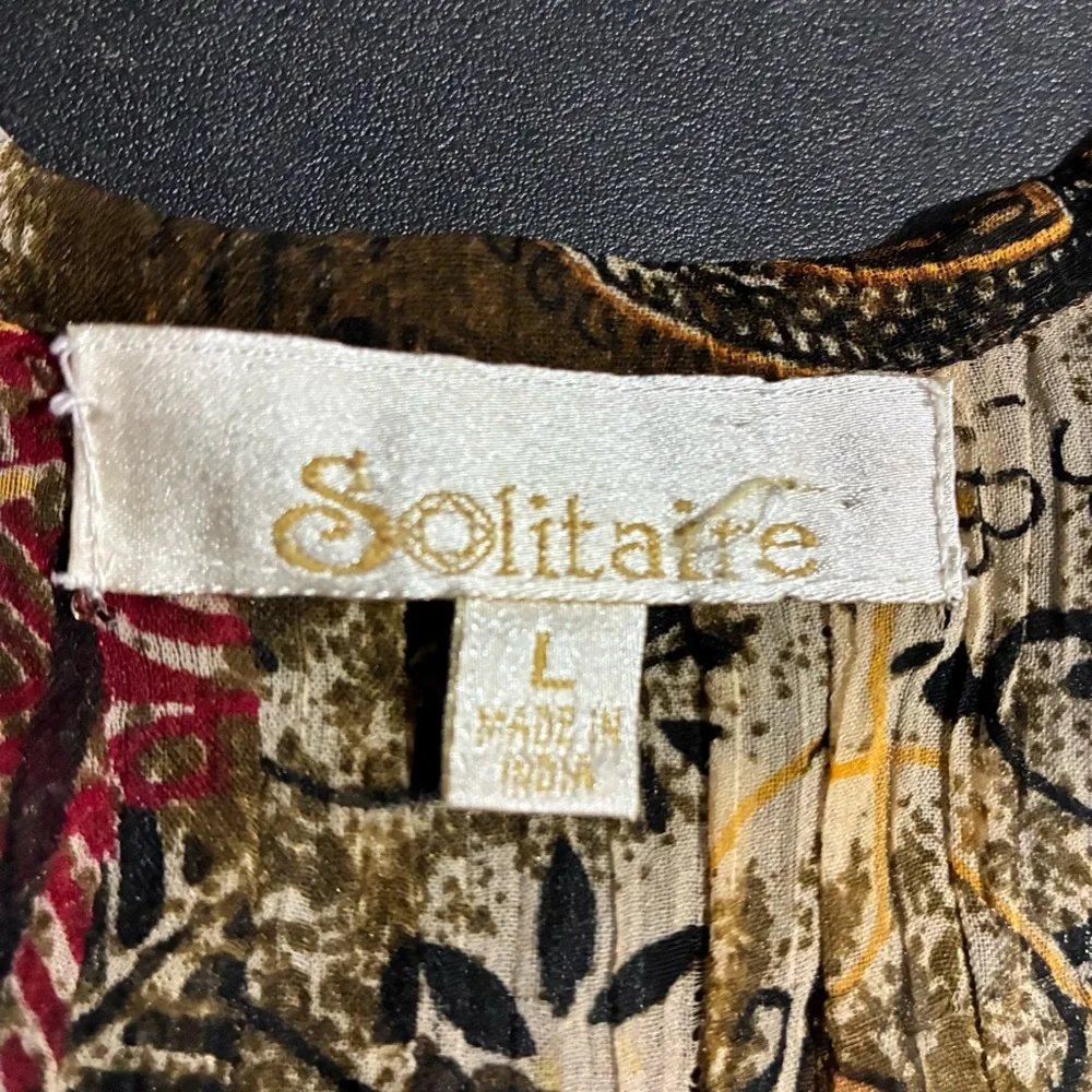 Y2K Vintage Solitaire Boho Ruffle Hem Blouse Tank Top Floral Beaded Neckline Lrg